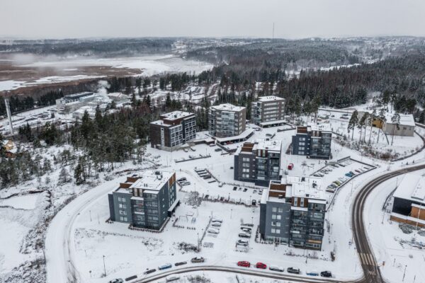 Spot Apartmentsin kalustetut asunnot Porvoossa löydät Rajakalliontieltä. Kuvassa ilmakuva Rajakalliontien kohteesta.